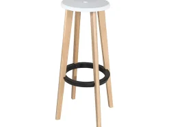 Juego de 2 taburetes de cocina y bar escandinavos redondos, altura de 76 cm, madera de haya clara KIBI (blanco)