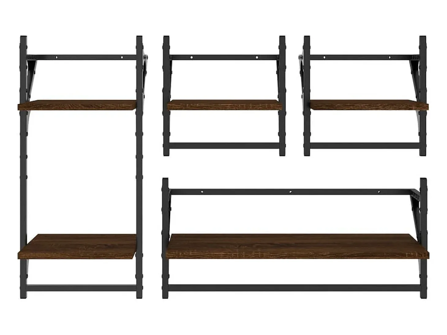 Juego de estantes de pared de 4 piezas con barras, roble marrón