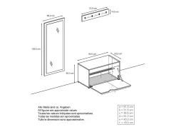 Juego de Guardarropa Hanko: Incluye 1 Banco para Zapatos, 1 Perchero y 1 Espejo de Pared, blanco mate/burdeos de alto brillo