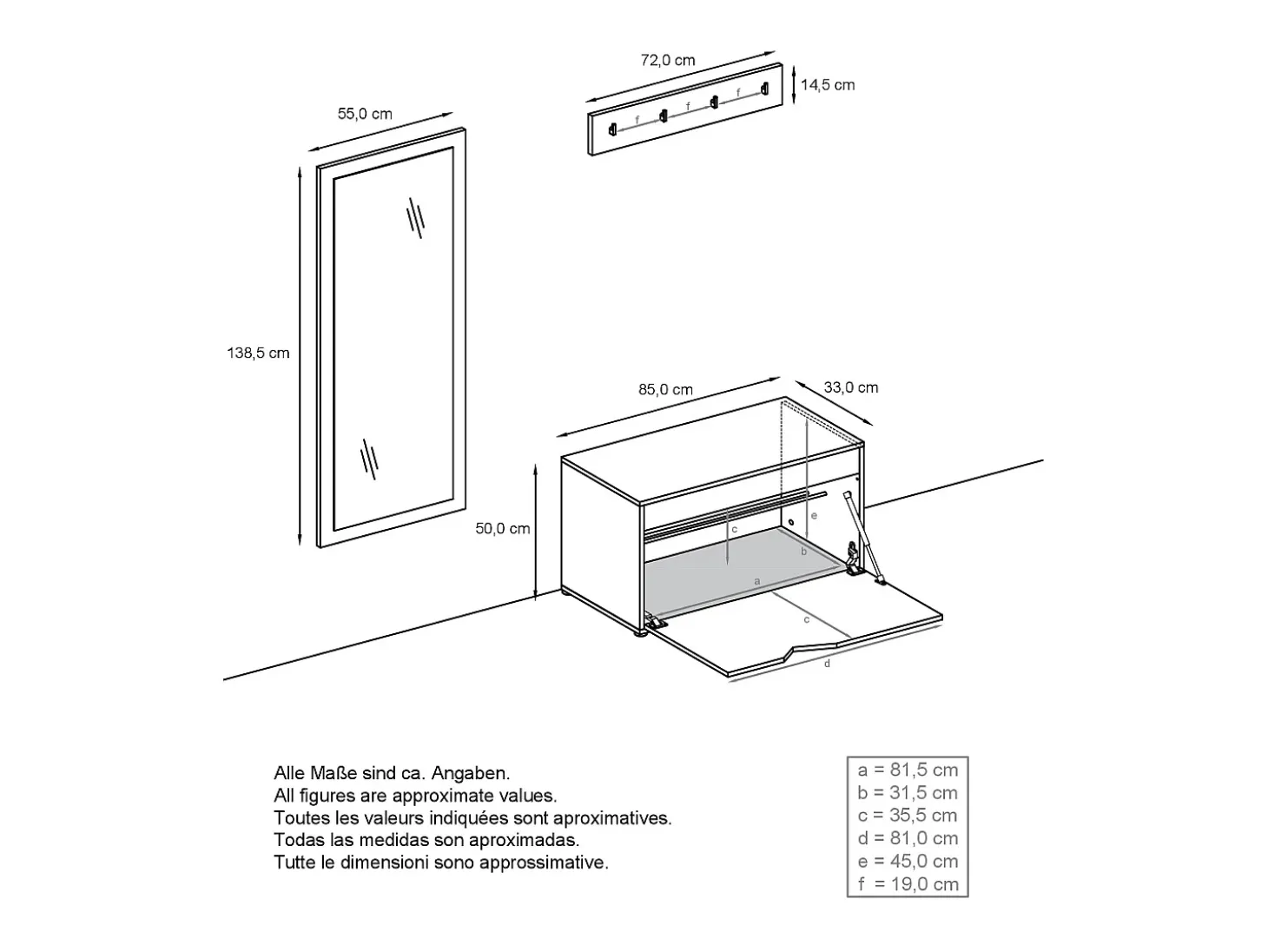 Juego de Guardarropa Hanko: Incluye 1 Banco para Zapatos, 1 Perchero y 1 Espejo de Pared, blanco mate/burdeos de alto brillo