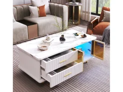 Juego de mesa + muebles de TV con LED 4 cajones y 1 nichos, bandeja de mesa con estructura de mármol