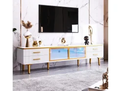 Juego de mesa + muebles de TV con LED 4 cajones y 1 nichos, bandeja de mesa con estructura de mármol