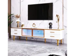 Juego de mesa + muebles de TV con LED 4 cajones y 1 nichos, bandeja de mesa con estructura de mármol
