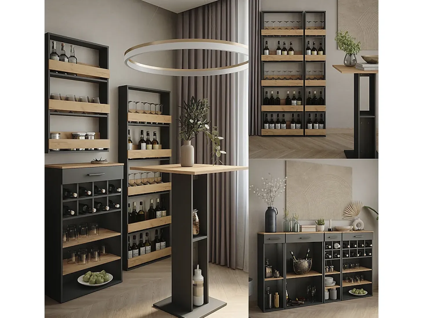 Juego de mesa de bar oro power roble/antracita 65x65x106 repose