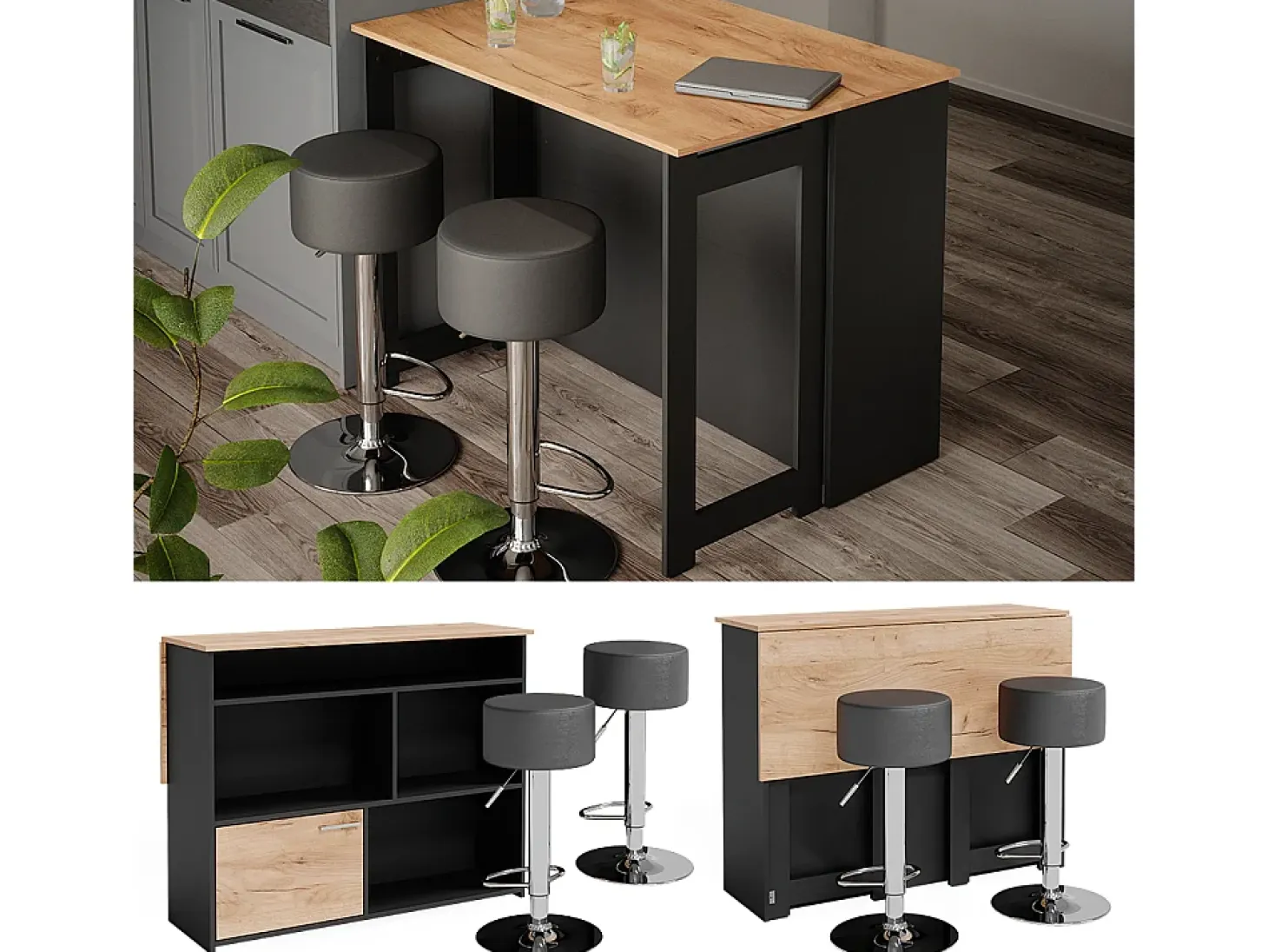 Juego de mesa de bar oro power roble/antracita 116x37x90.5 dominic