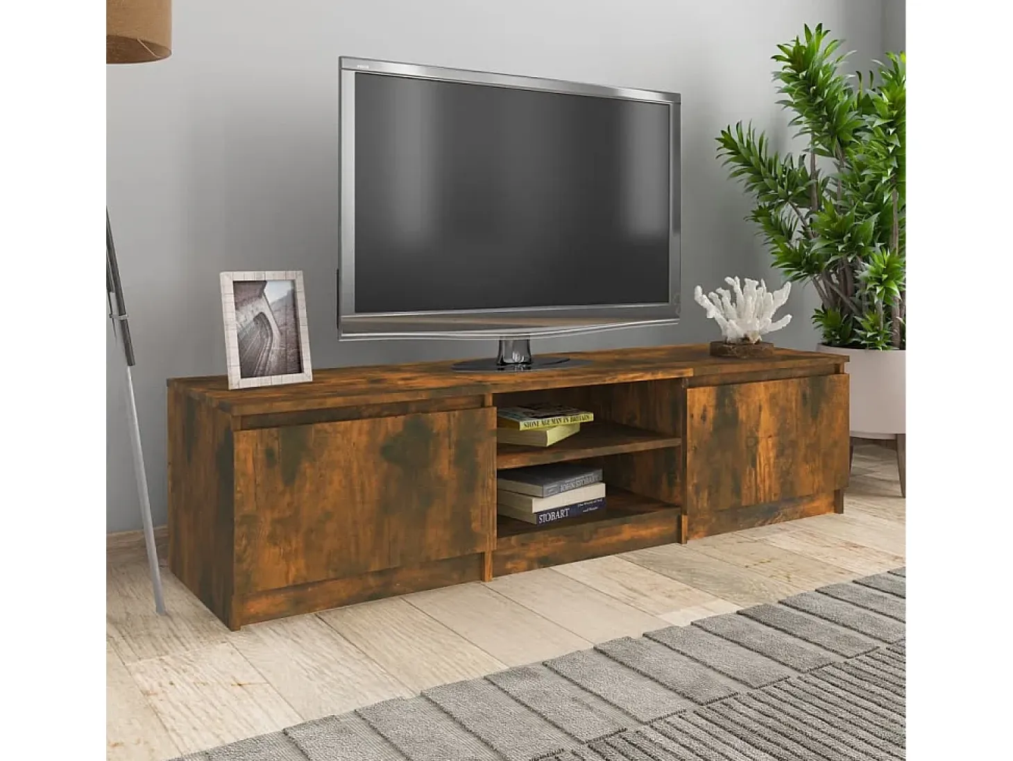 Kingman Mueble para TV madera contrachapada roble ahumado 140x40x35,5cm