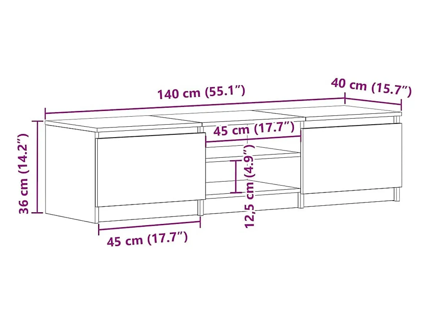 Kingman Mueble para TV madera contrachapada roble ahumado 140x40x35,5cm