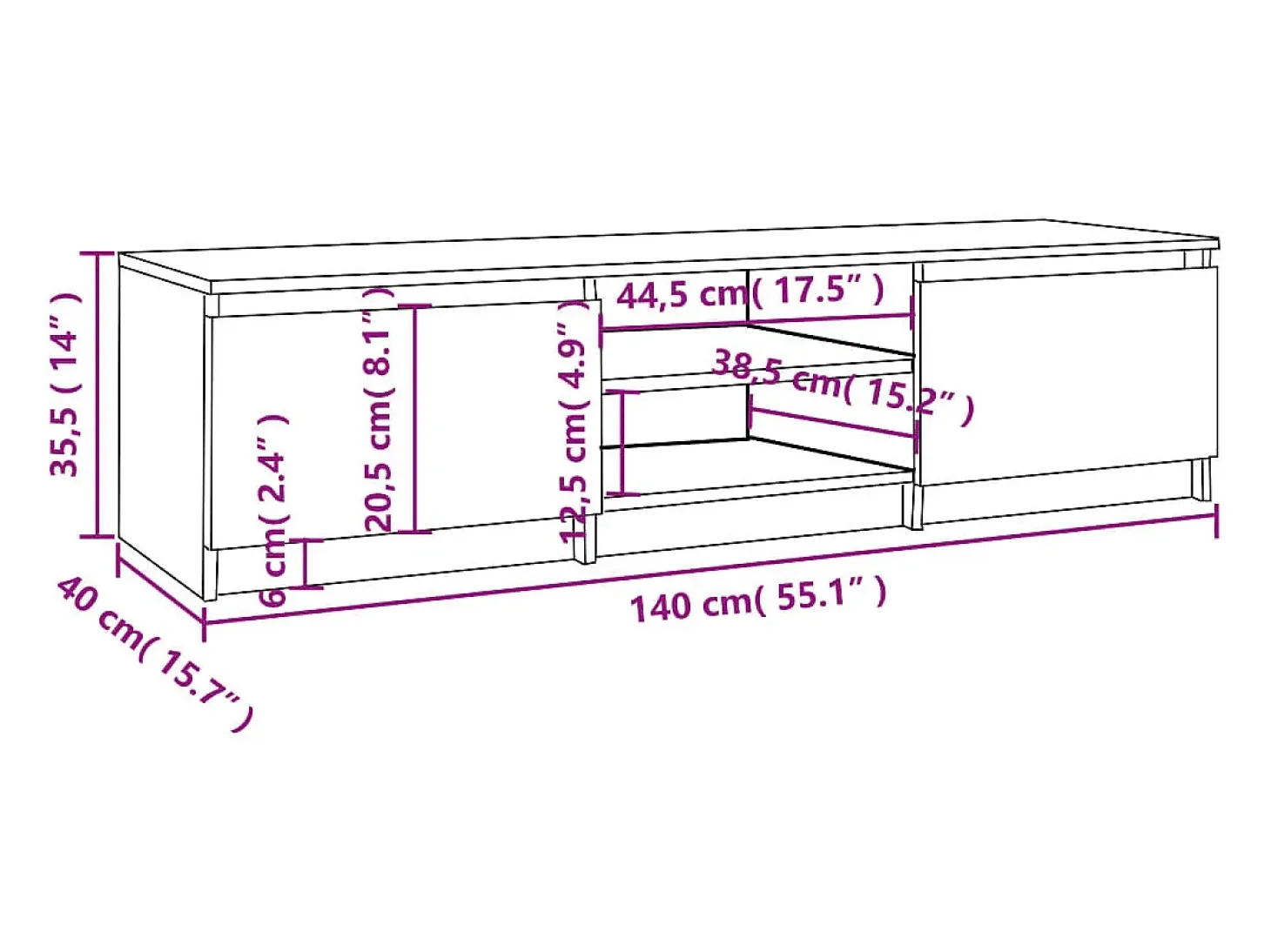Kingman Mueble para TV madera contrachapada roble ahumado 140x40x35,5cm