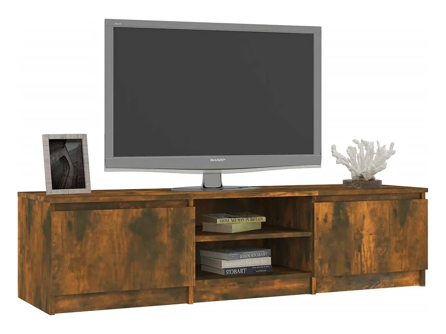 Kingman Mueble para TV madera contrachapada roble ahumado 140x40x35,5cm