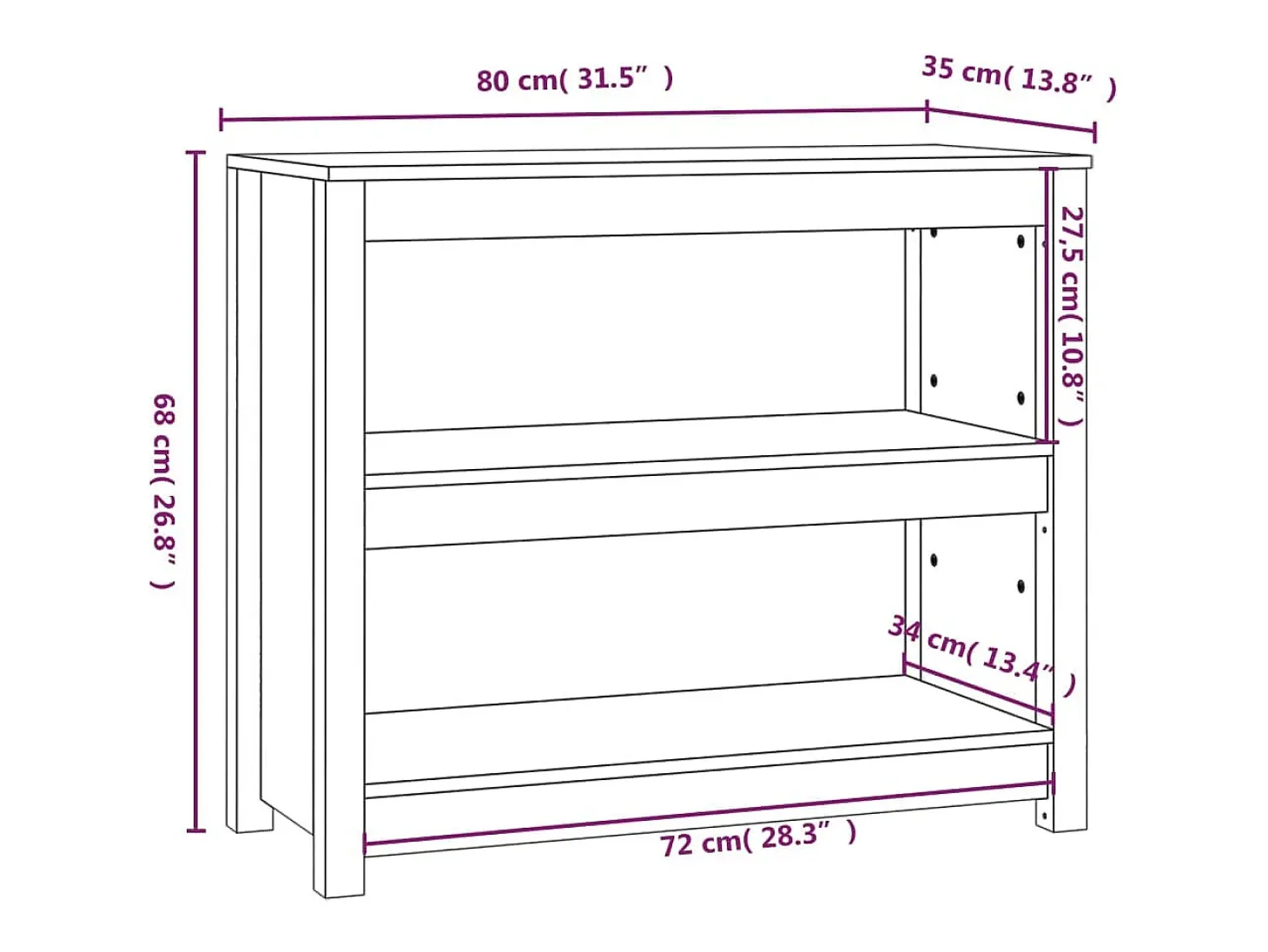 Laurens Estantería madera maciza de pino negra 80x35x68 cm