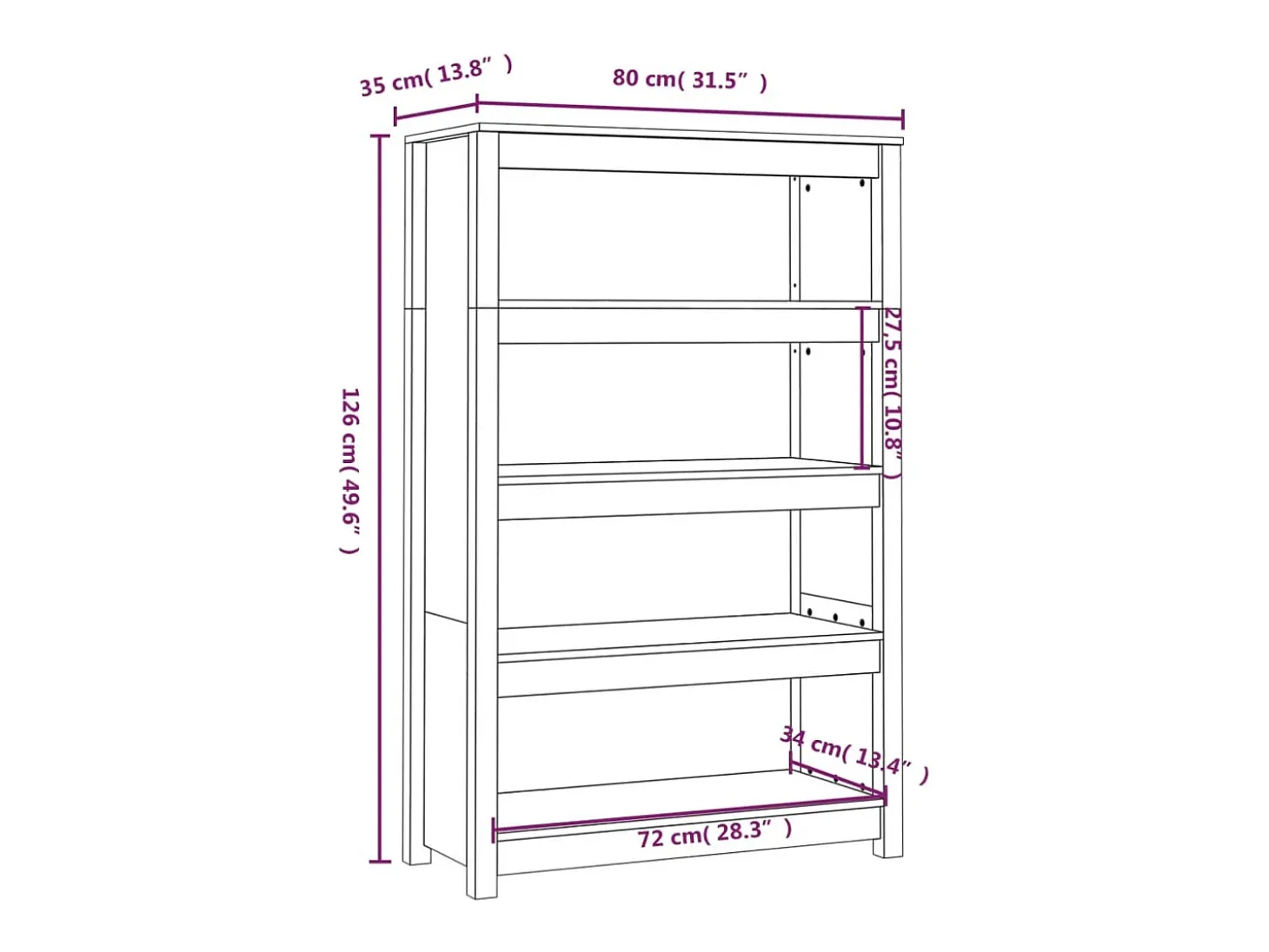 Laurens Estantería madera maciza de pino marrón miel 80x35x126 cm