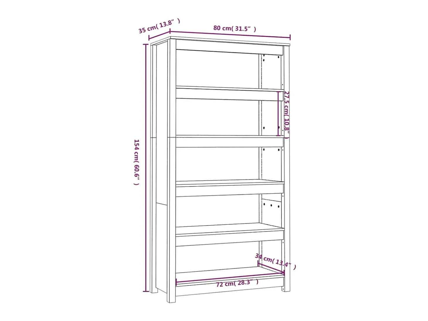 Laurens Estantería madera maciza de pino gris 80x35x154 cm