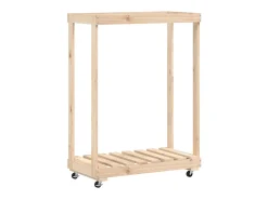 Leñero con ruedas madera maciza de pino 76,5x40x108 cm ES405012