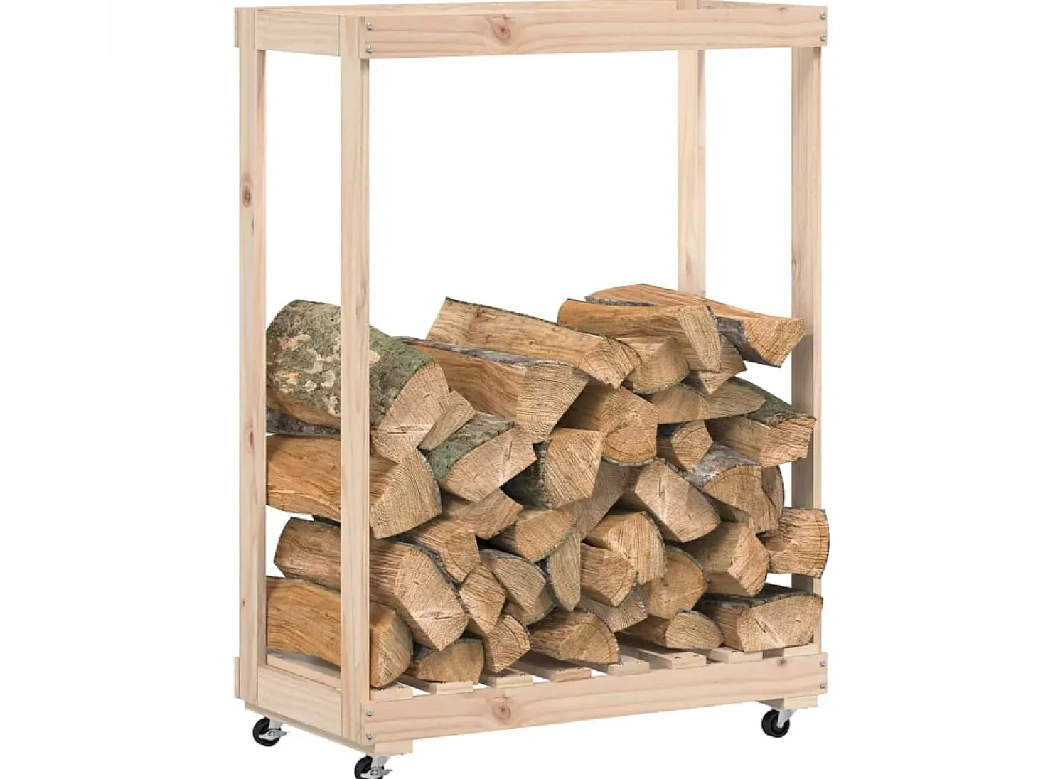 Leñero con ruedas madera maciza de pino 76,5x40x108 cm ES405012
