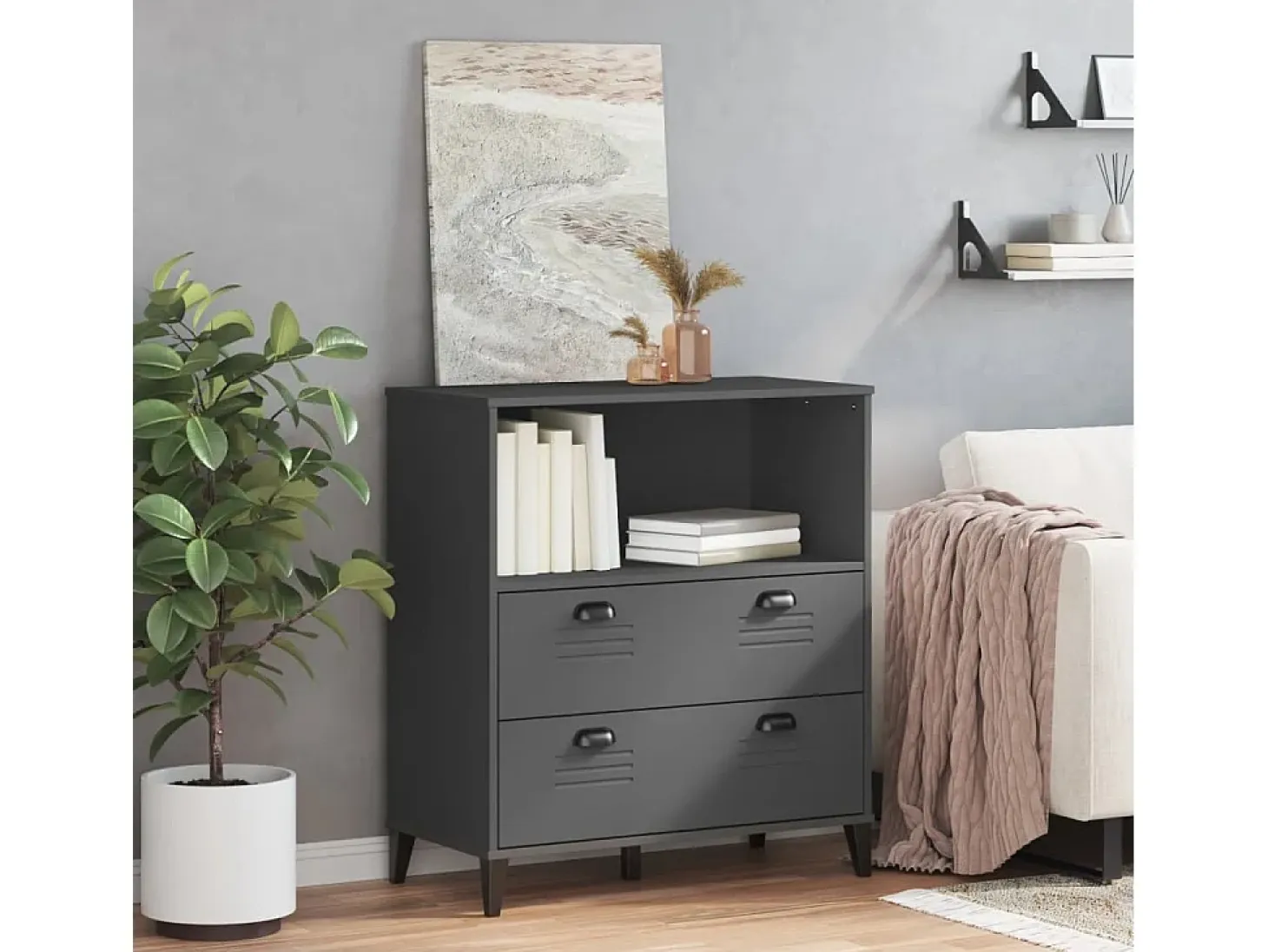 Lene Librería VIKEN madera de ingeniería gris antracita 80x40x90 cm