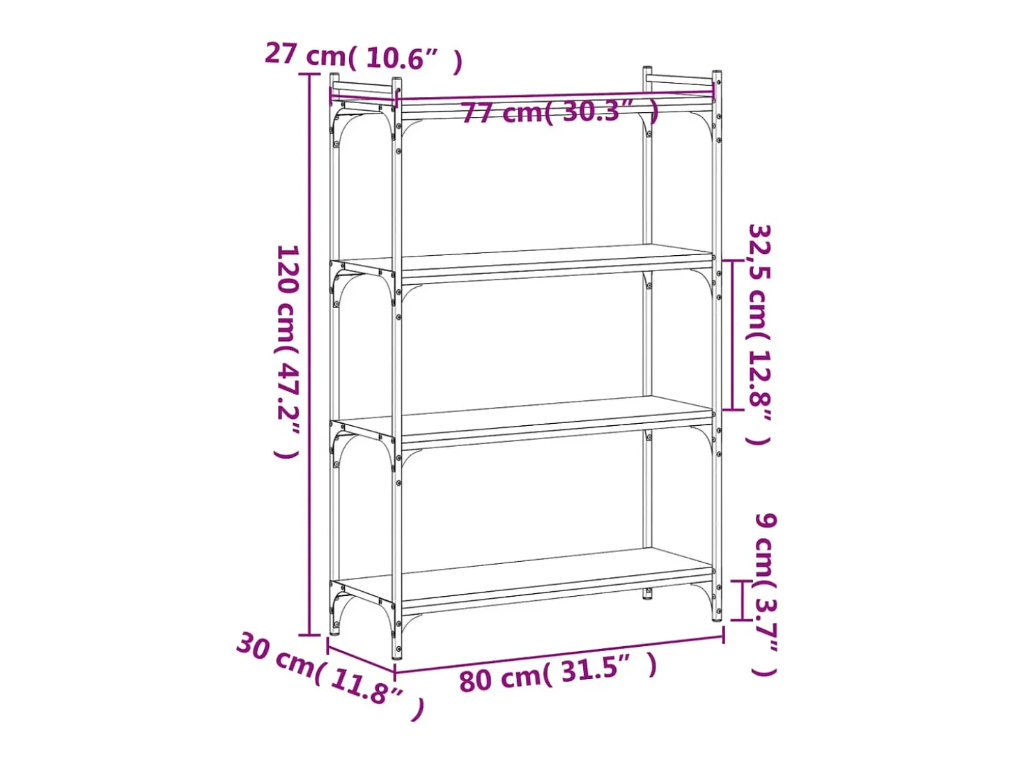 Librería 4 estantes madera ingeniería roble marrón 80x30x120 cm