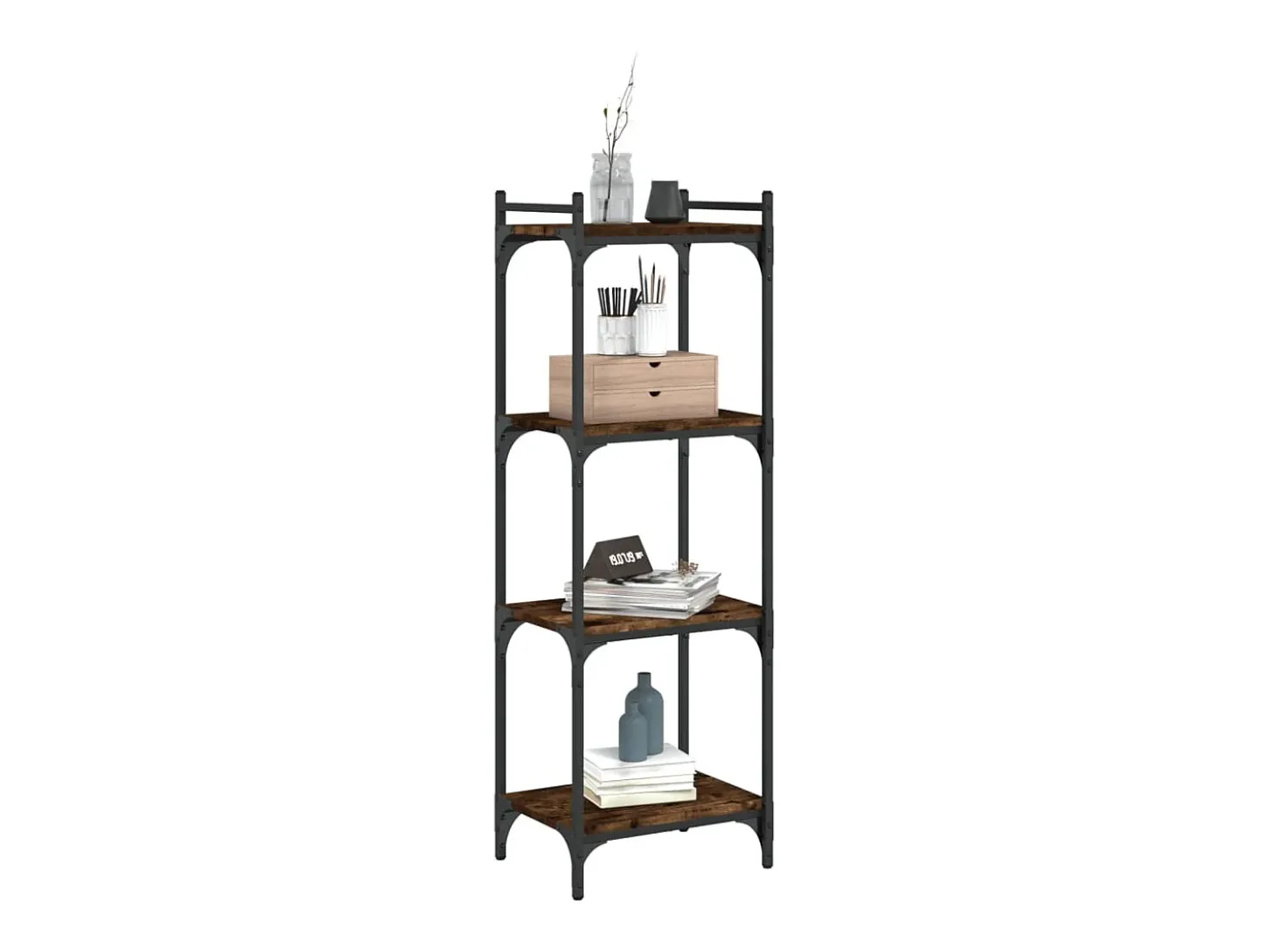 Librería 4 estantes madera ingeniería roble ahumado 40x30x120cm