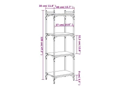 Librería 4 estantes madera ingeniería roble ahumado 40x30x120cm