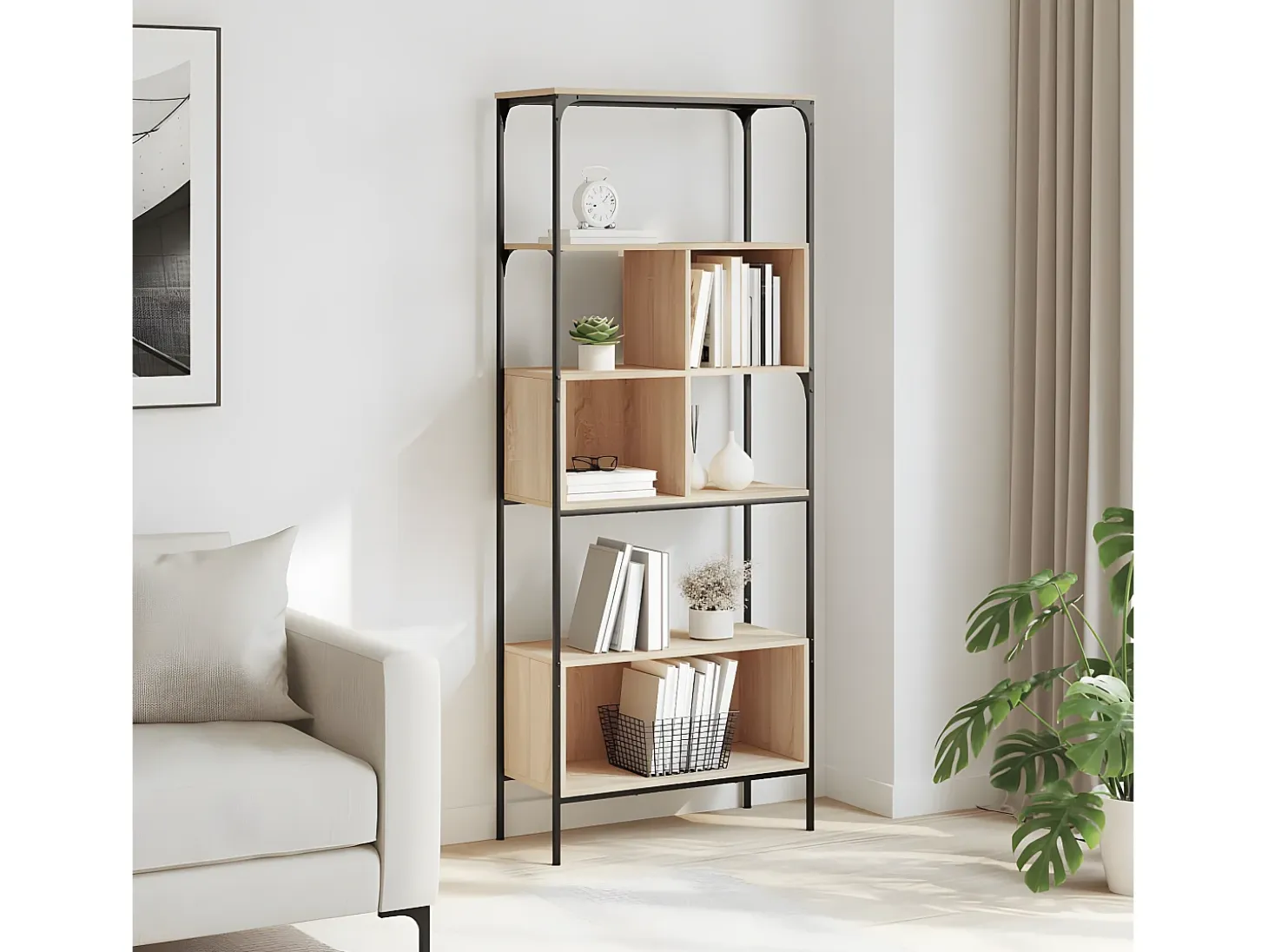 Librería 5 estantes madera de ingeniería roble 76x33x188,5 cm