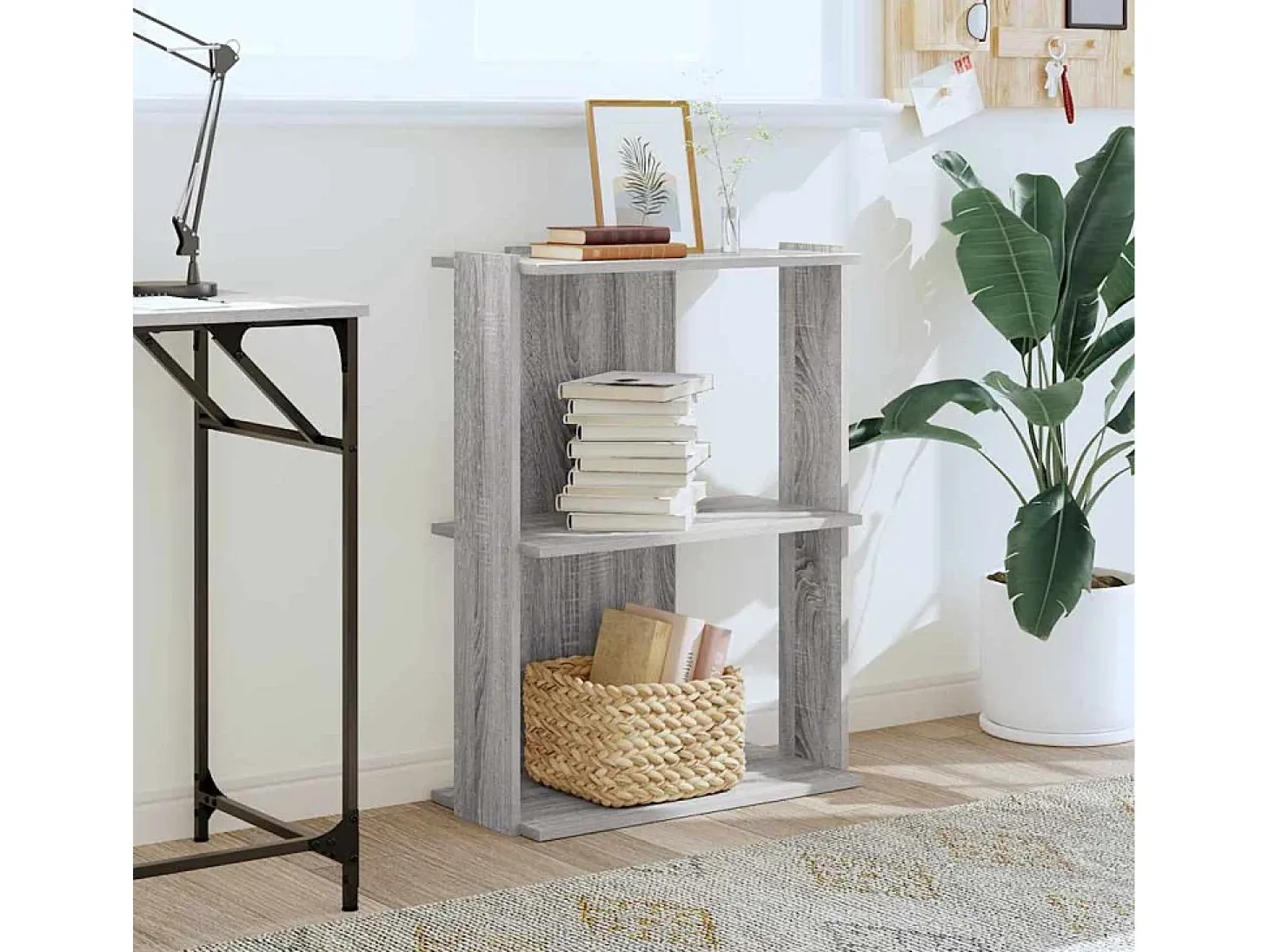 Librería 3 estantes madera ingeniería gris sonoma 60x30x80 cm