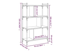Librería 4 estantes madera ingeniería gris Sonoma 76x32x123 cm