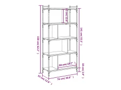 Librería 5 estantes madera ingeniería roble ahumado 76x32x158cm