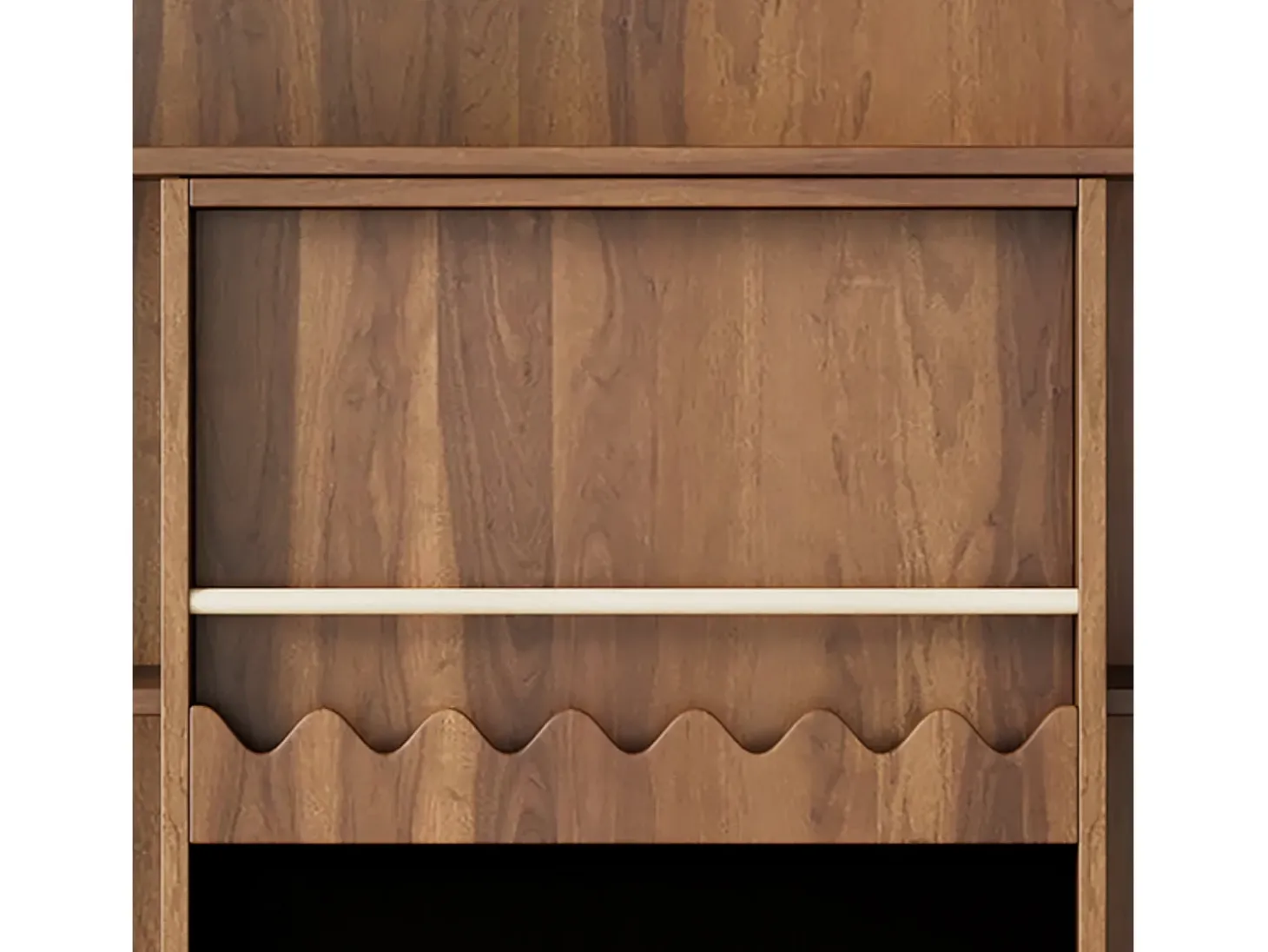 Librería color nogal con puerta corredera, pizarra y 9 estantes abiertos, MDF