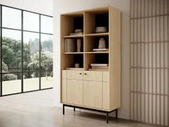 Librería: Color Roble Linea, patas negras, 103,5 x 184,6 x 39 cm