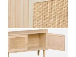 Librería con caña y efecto madera, 3 niveles y 2 puertas natural