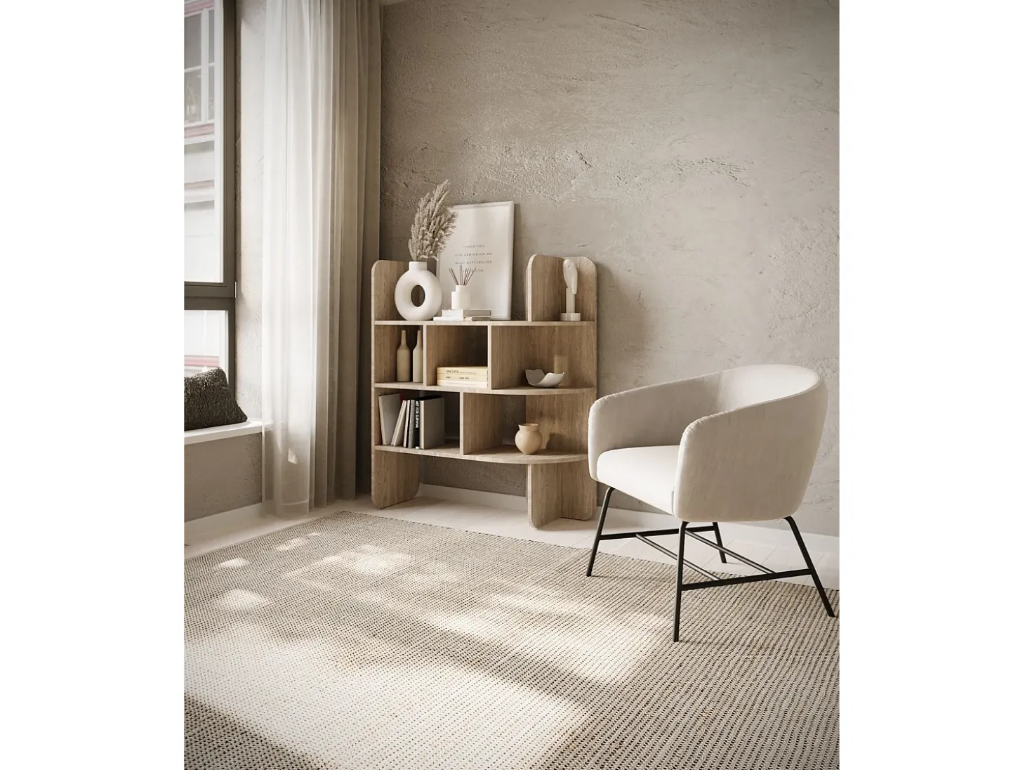 Librería con estantes abiertos – 120 cm – Efecto roble – CONTLE