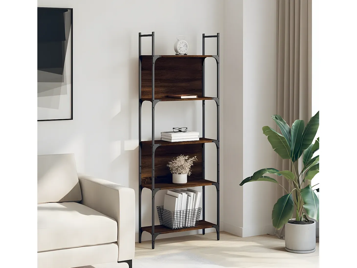 Librería de 5 estantes madera roble marrón 60,5x24x166,5 cm