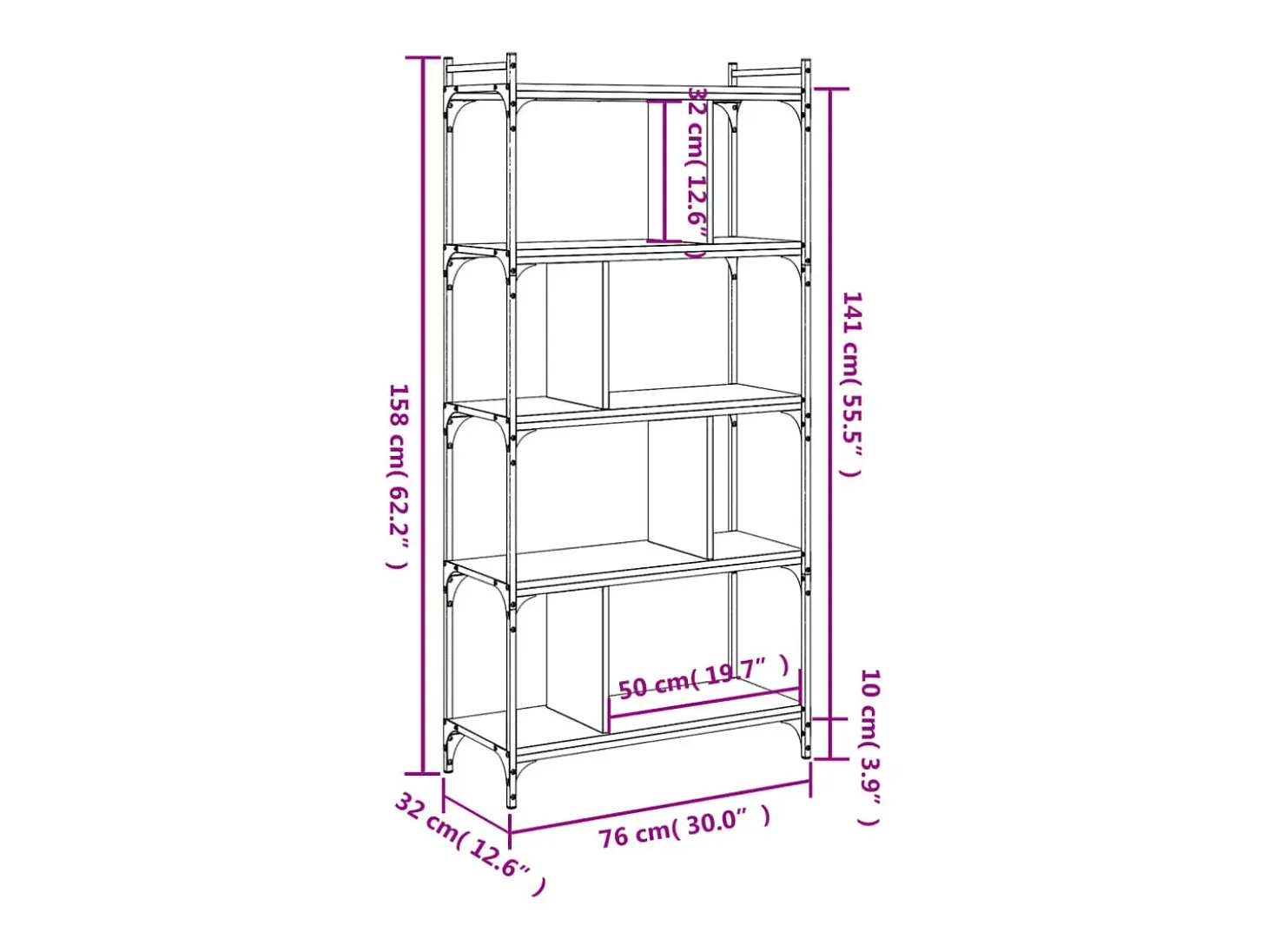 Librería de 5 estantes madera de ingeniería negro 76x32x158 cm