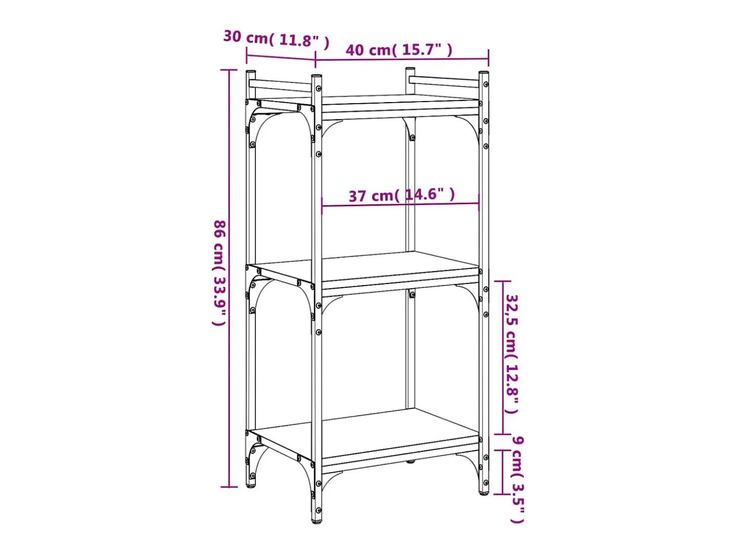 Librería de 3 estantes madera de ingeniería negro 40x30x86 cm