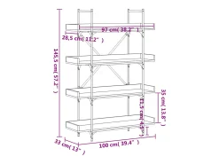Librería de 4 estantes madera ingeniería marrón 100x33x145,5 cm