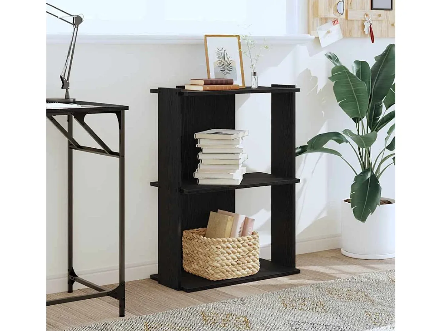 Librería de 3 estantes madera de ingeniería negro 60x30x80 cm