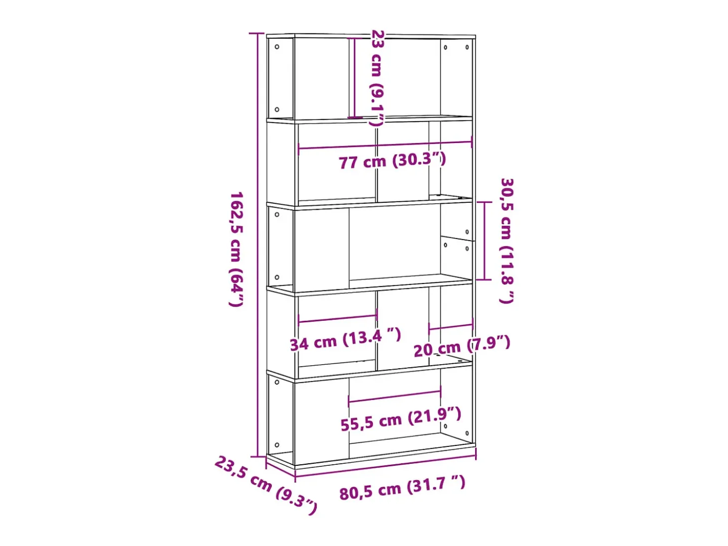 Librería de 5 niveles madera roble Sonoma 80,5x23,5x162,5 cm