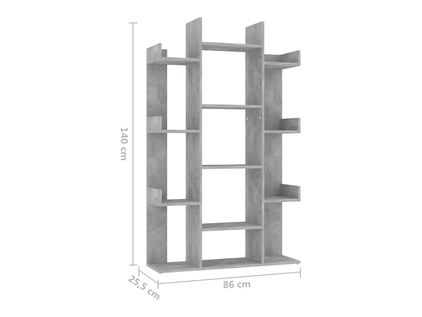 Librería de madera contrachapada gris hormigón 86x25,5x140 cm