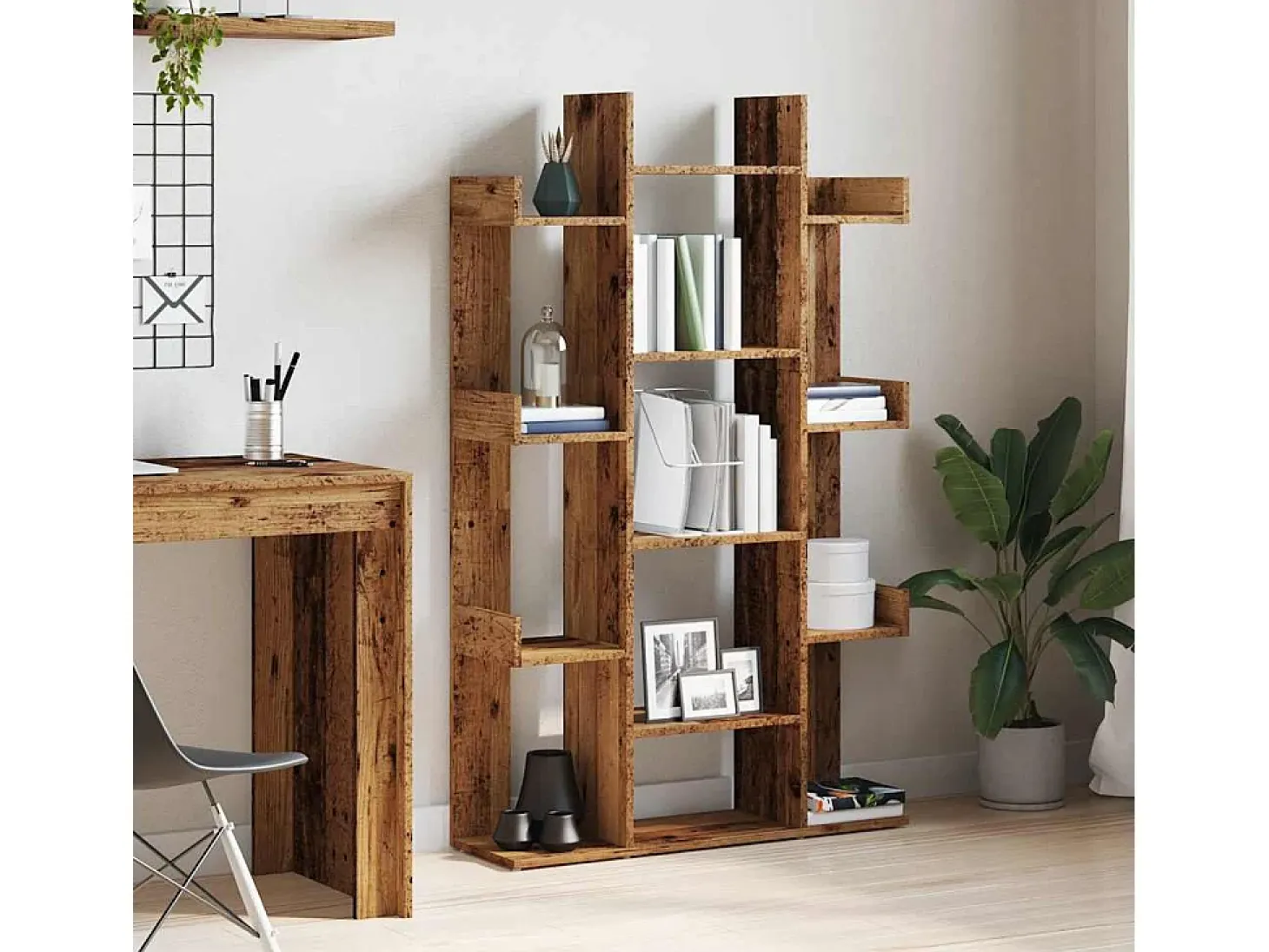 Librería de madera contrachapada envejecida 86x25,5x140 cm