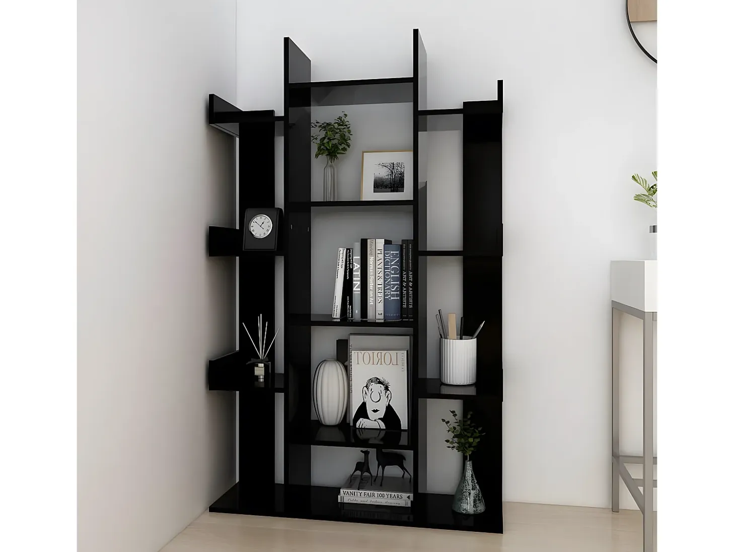 Librería de madera contrachapada negro 86x25,5x140 cm