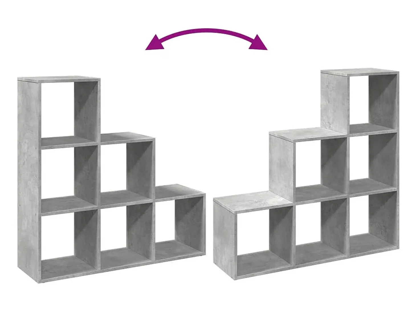 Librería divisor 3 niveles madera gris hormigón 99x29x99 cm