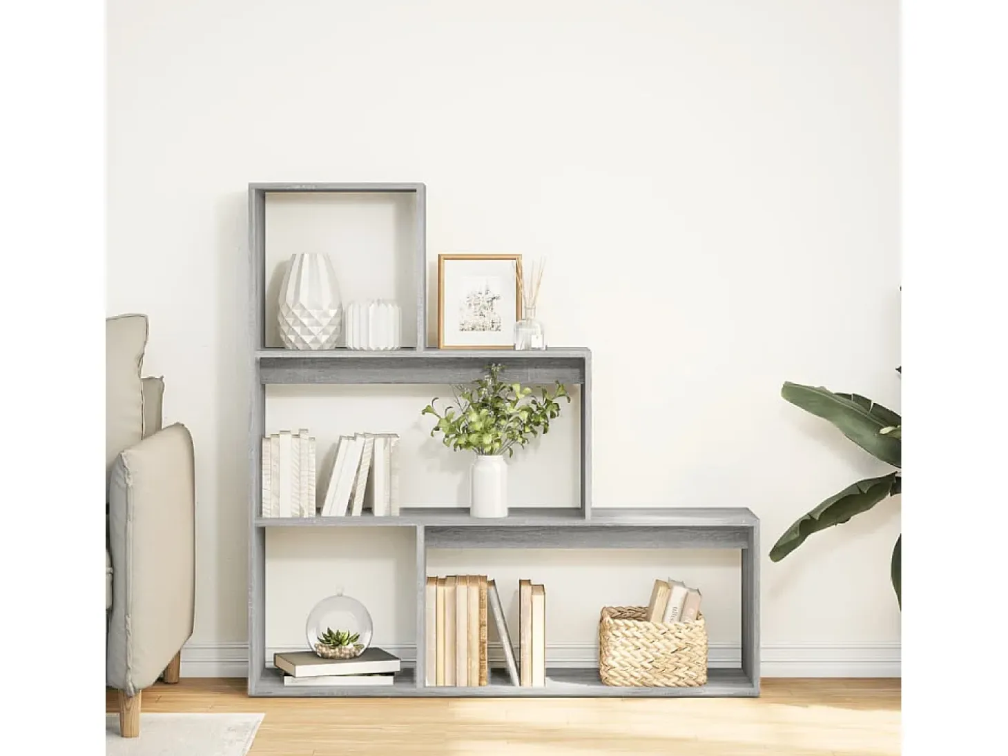 Librería divisora 3 niveles madera gris Sonoma 123x29x123 cm