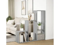 Librería divisora 3 niveles madera gris Sonoma 123x29x123 cm