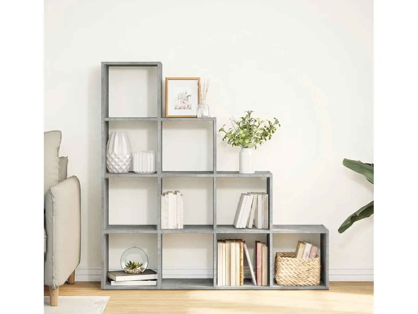 Librería divisora 4 niveles madera gris 131,5x29x131,5 cm