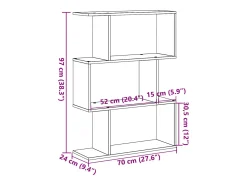 Librería divisora 3 niveles madera envejecida 70x24x97 cm