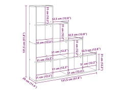 Librería divisora 4 niveles roble ahumado 131,5x29x131,5 cm