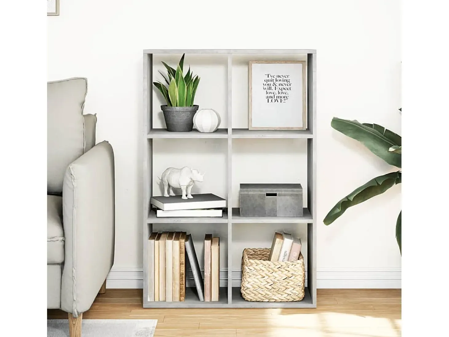 Librería divisora madera gris hormigón 69,5x29x103,5 cm