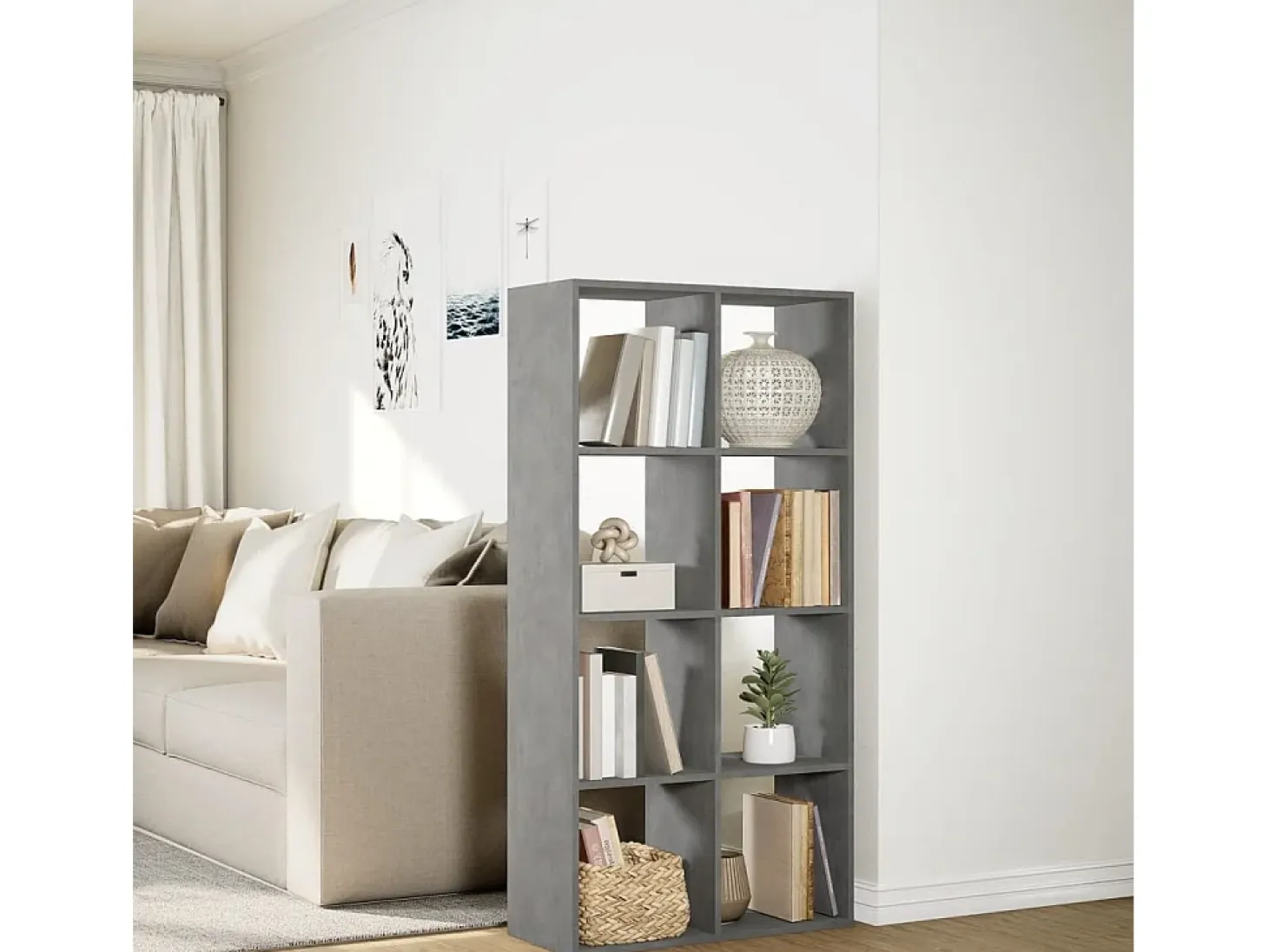 Librería divisora madera gris hormigón 69,5x29x137,5 cm