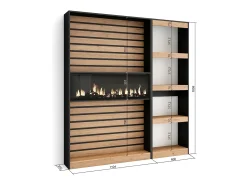 Librería estantería, 170x25x186cm, Salón - Comedor - Oficina, Chimenea eléctrica, Roble y negro