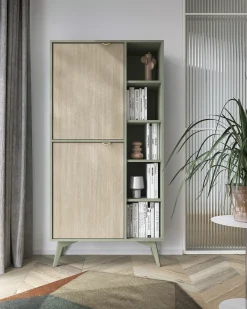 Librería: Eucalipto / Espiga Escandinava, patas de madera, 80 x 160 x 38 cm