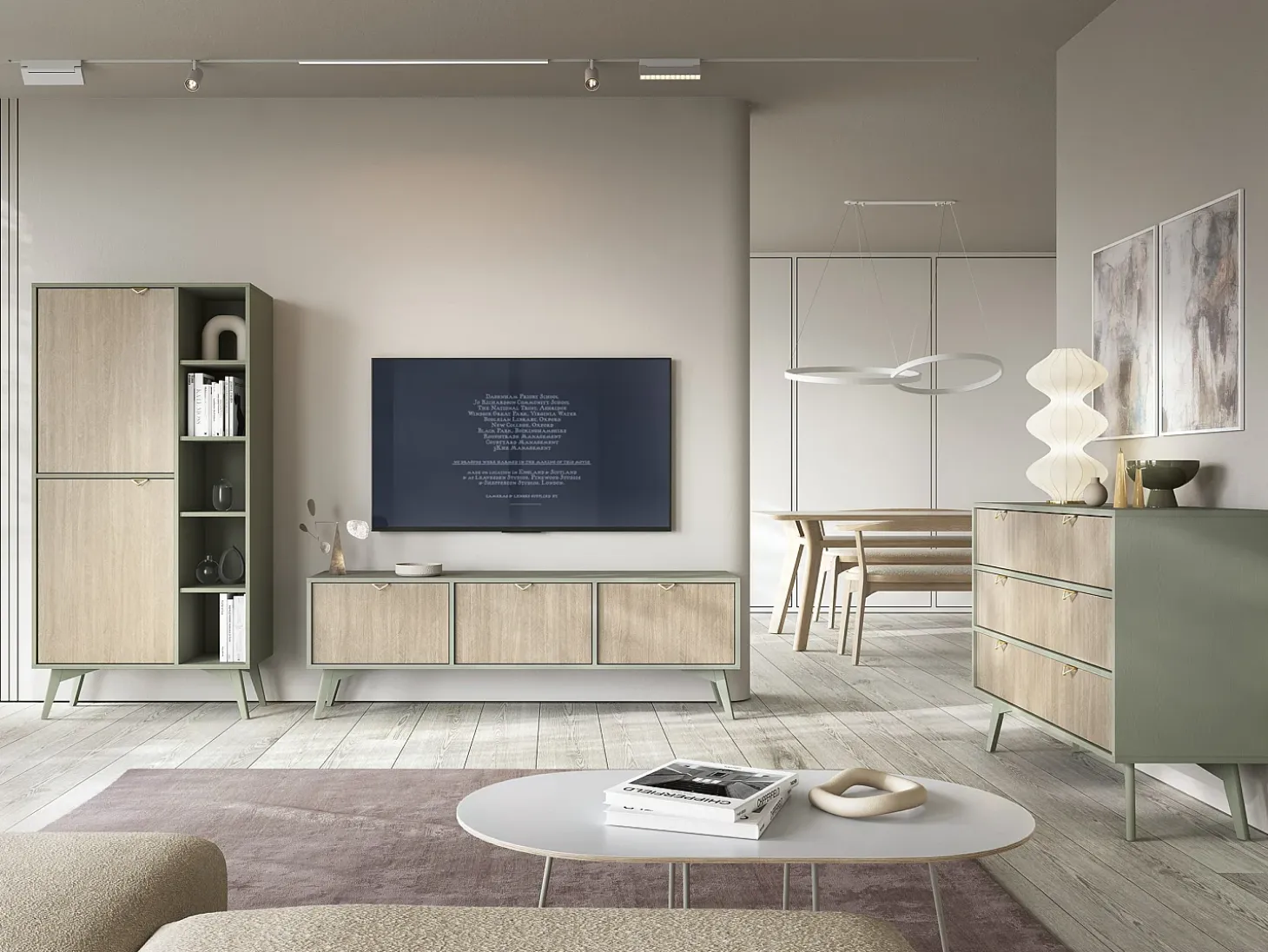 Librería: Eucalipto / Espiga Escandinava, patas de madera, 80 x 160 x 38 cm